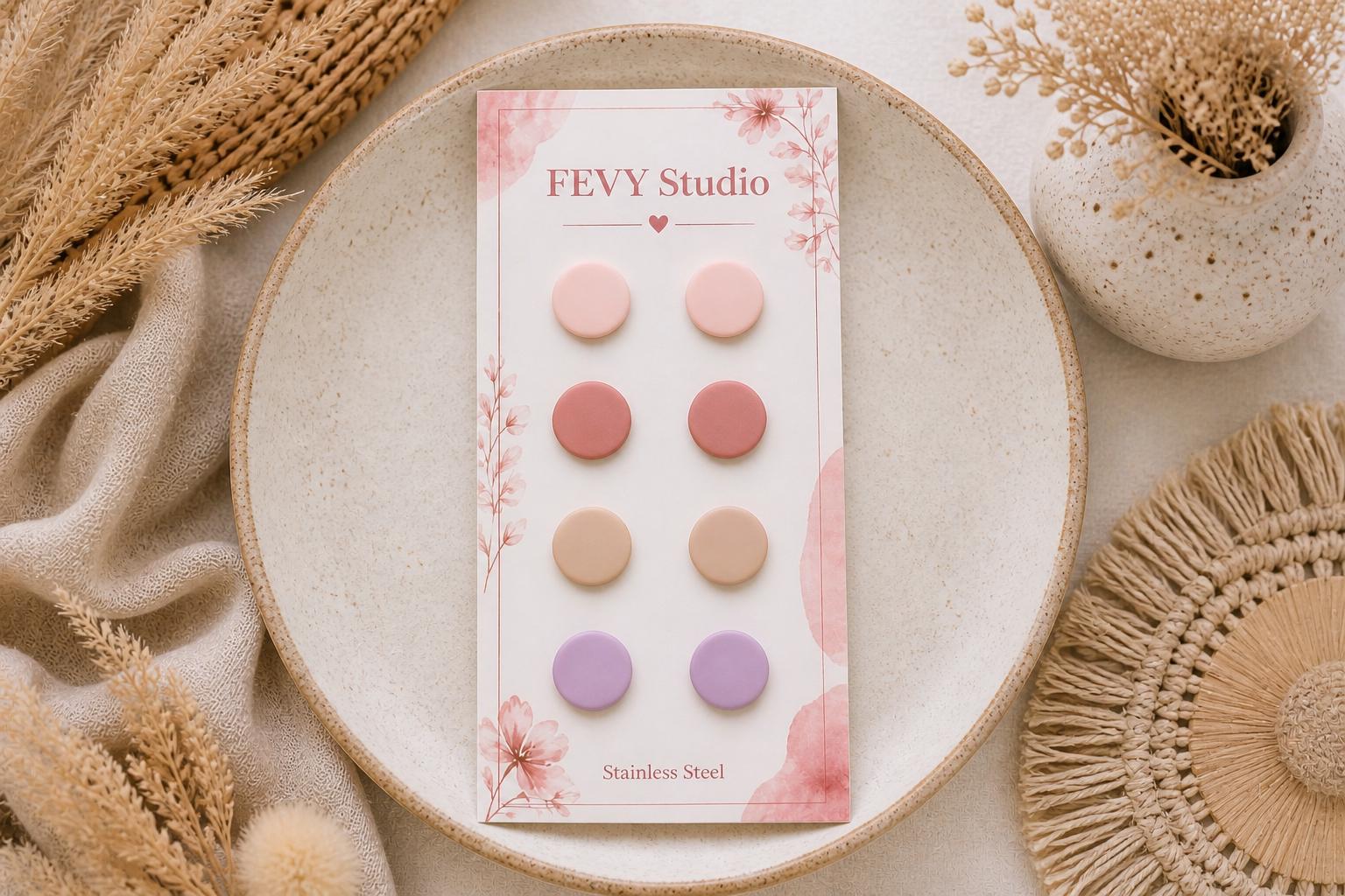 Polymer Clay Stud Earrings Set, Minimalist Matte Jewelry, Stainless Steel Posts