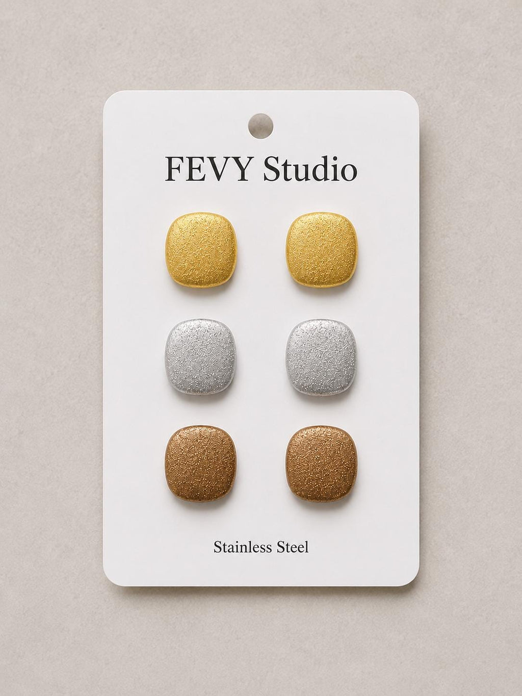 Metallic Stud Earrings Set • Minimalist Polymer Clay, Stainless Steel Posts