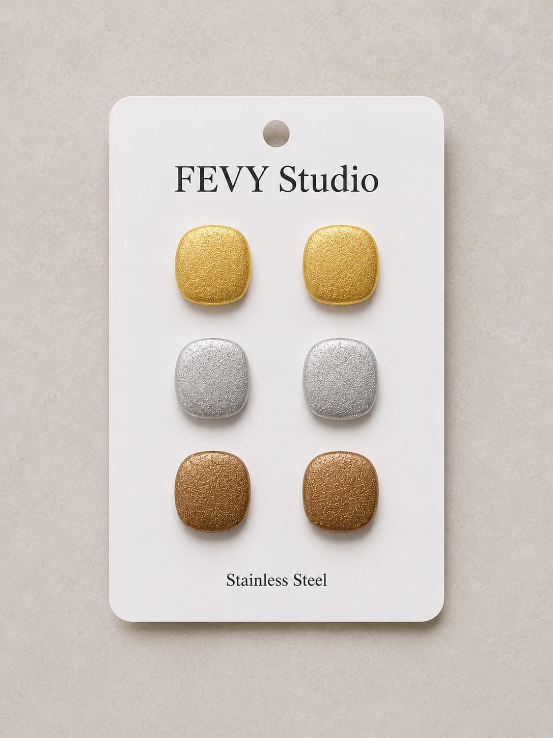 Metallic Stud Earrings Set • Minimalist Polymer Clay, Stainless Steel Posts
