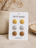 Metallic Stud Earrings Set • Minimalist Polymer Clay, Stainless Steel Posts