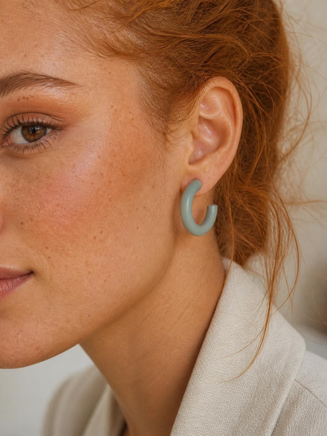 Polymer Clay Hoop Earrings • Handmade Chunky Hoops • Boho Neutral Earrings • Minimalist Clay Jewelry • Gift for Her • Aesthetic Earrings