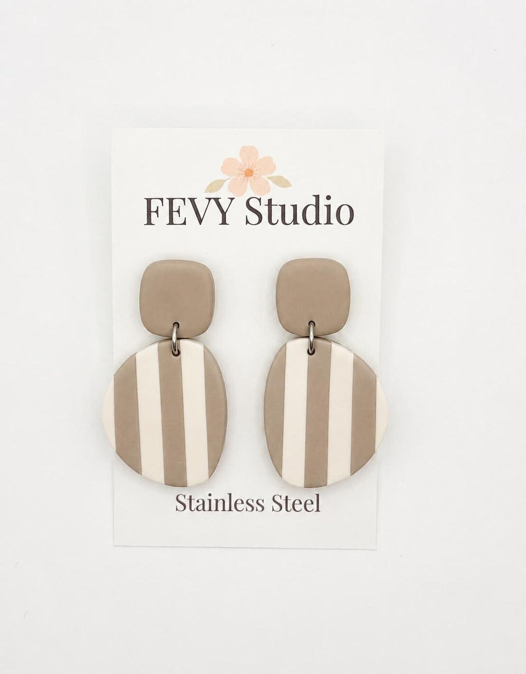 Modern Neutral Statement Earrings | Beige & Ivory Polymer Clay Earrings | Lightweight Stainless Steel Dangles