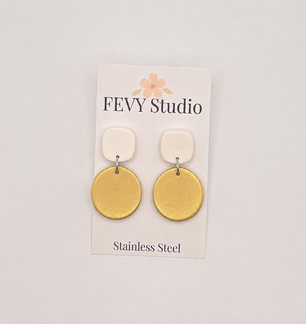 Minimalist Gold & Ivory Statement Earrings | Modern Polymer Clay Earrings | Neutral Dangle Earrings | Lightweight Earrings for Women