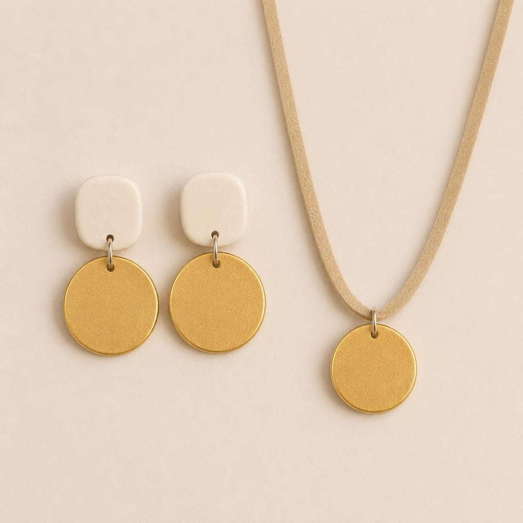 Minimalist Gold & Ivory Statement Earrings | Modern Polymer Clay Earrings | Neutral Dangle Earrings | Lightweight Earrings for Women