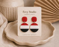 Modern Color Block Polymer Clay Earrings | Red White Black Retro Dangle Statement Jewelry