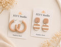Handmade Polymer Clay Hoop and Stripe Dangle Earrings | Neutral Minimalist Jewelry
