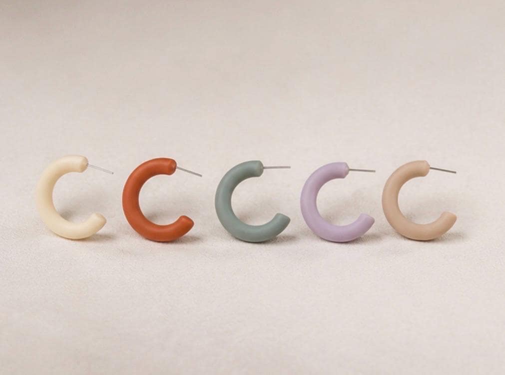 Polymer Clay Hoop Earrings • Handmade Chunky Hoops • Boho Neutral Earrings • Minimalist Clay Jewelry • Gift for Her • Aesthetic Earrings