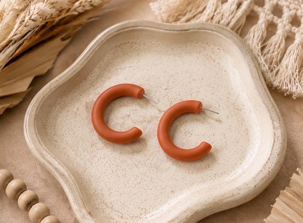 Polymer Clay Hoop Earrings • Handmade Chunky Hoops • Boho Neutral Earrings • Minimalist Clay Jewelry • Gift for Her • Aesthetic Earrings