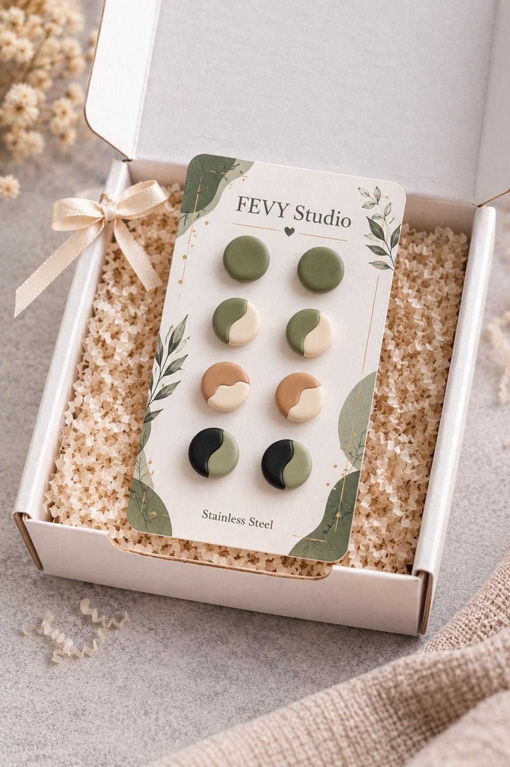 Organic Split Polymer Clay Stud Earrings | Earth Tone Minimalist Handmade Pack