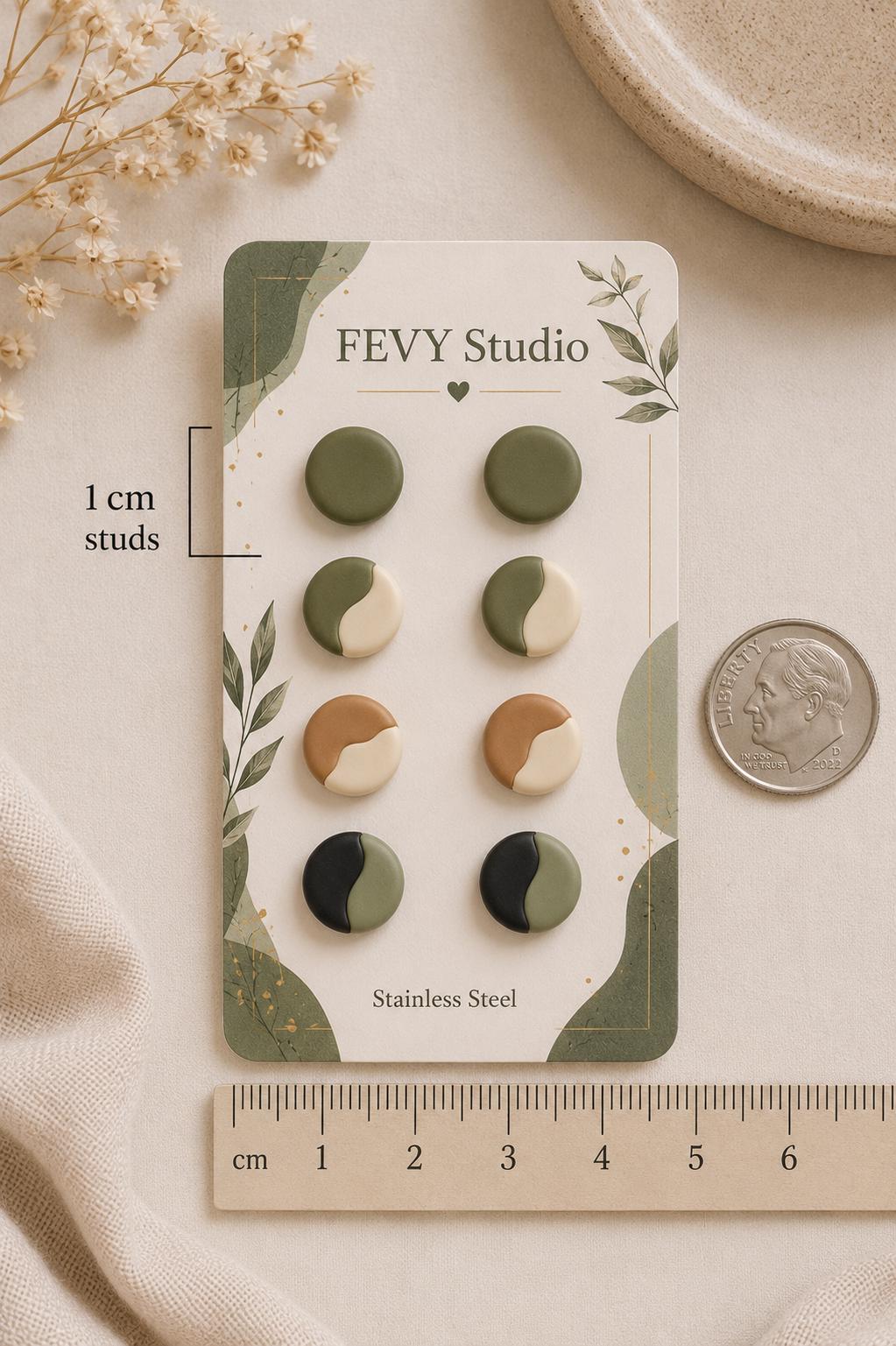 Organic Split Polymer Clay Stud Earrings | Earth Tone Minimalist Handmade Pack