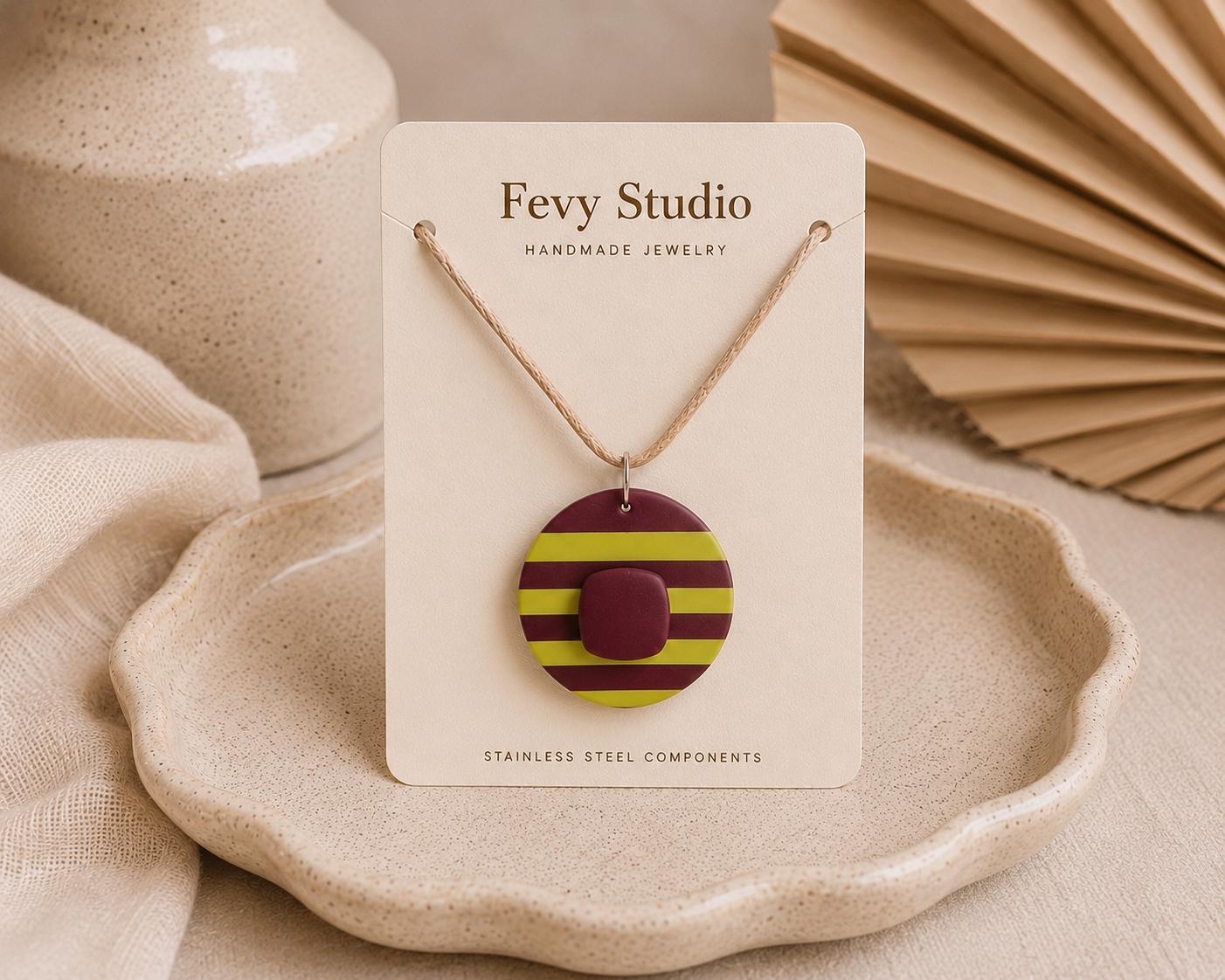 Burgundy & Chartreuse Clay Jewelry Set, Polymer Clay Earrings and Pendant Necklace, Modern Boho Statement Jewelry, Handmade Geometric Gift