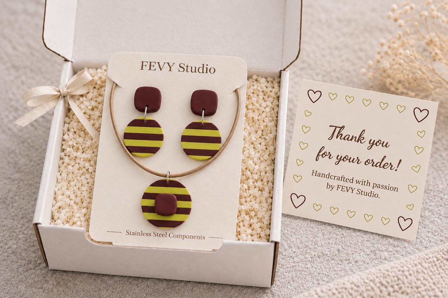 Burgundy & Chartreuse Clay Jewelry Set, Polymer Clay Earrings and Pendant Necklace, Modern Boho Statement Jewelry, Handmade Geometric Gift