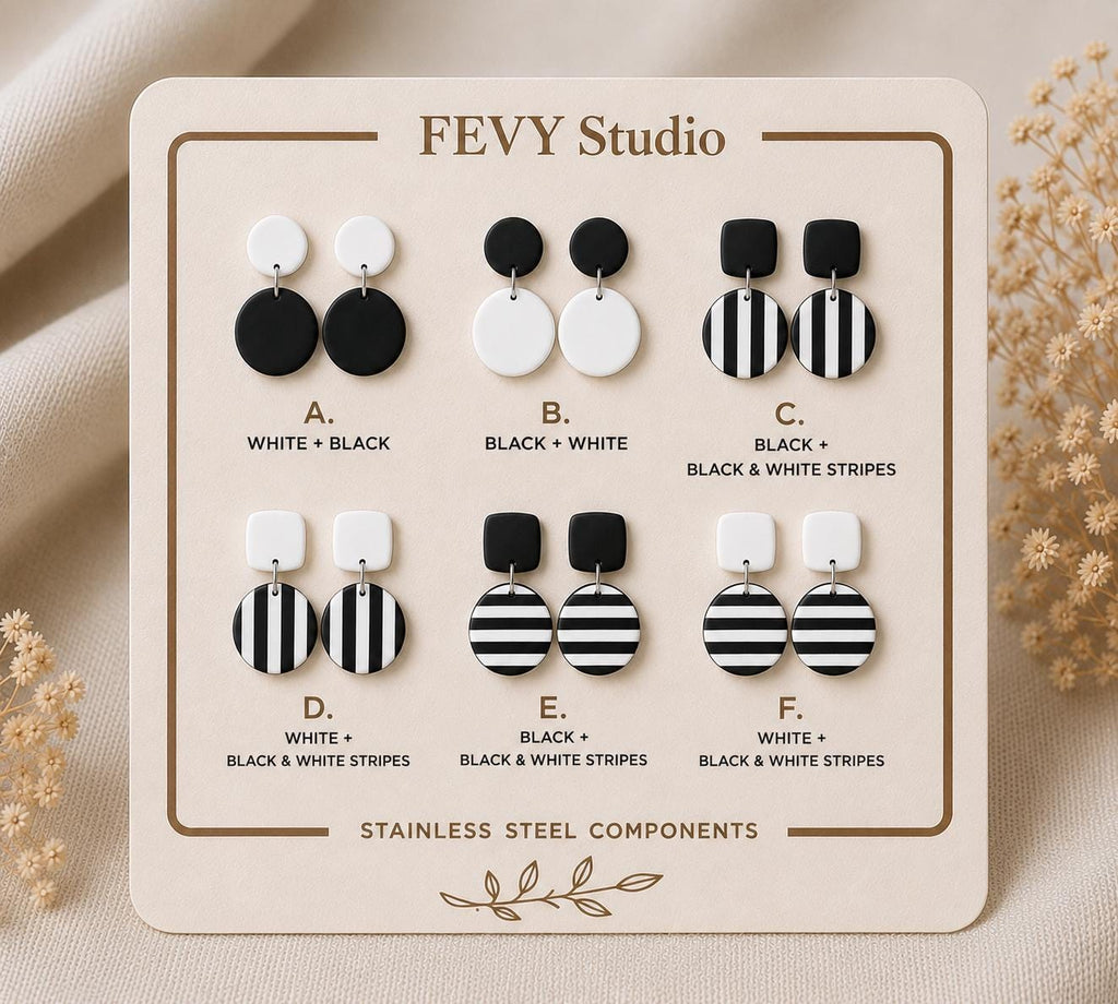 Black and White Statement Earrings, Minimalist Polymer Clay Earrings, Geometric Dangle Earrings, Lightweight Modern Earrings, Monochrome Jew