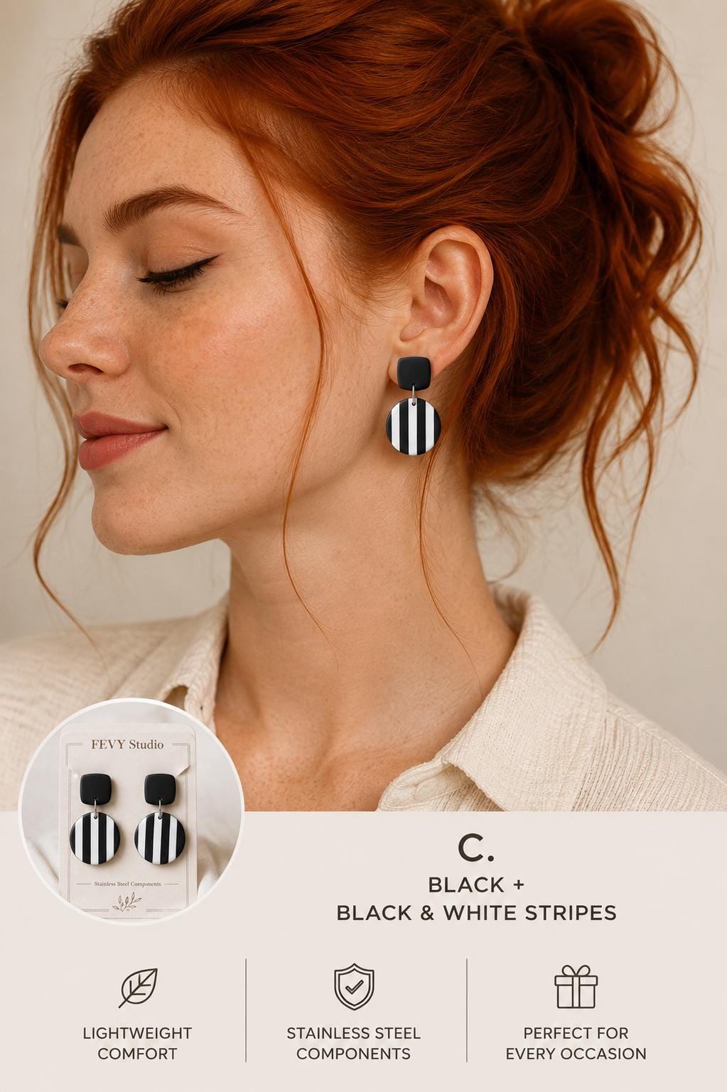 Black and White Statement Earrings, Minimalist Polymer Clay Earrings, Geometric Dangle Earrings, Lightweight Modern Earrings, Monochrome Jew