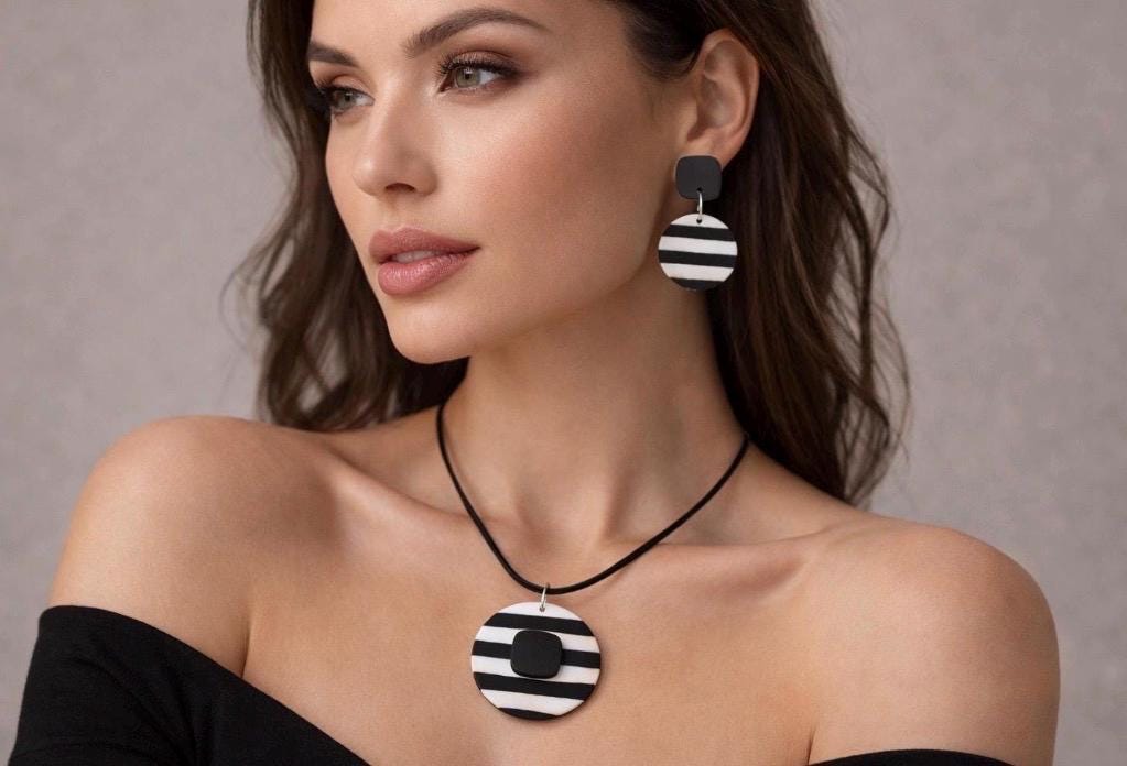 Black and White Statement Earrings, Minimalist Polymer Clay Earrings, Geometric Dangle Earrings, Lightweight Modern Earrings, Monochrome Jew