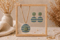 Blue Sage Striped Polymer Clay Jewelry Set, Matching Earrings & Pendant Necklace, Handmade Minimalist Jewelry, Pastel Statement Set