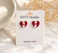 Canada Flag Heart Stud Earrings | Lightweight Polymer Clay Earrings | Hypoallergenic Stainless Steel Posts | Cute Canadian Earrings