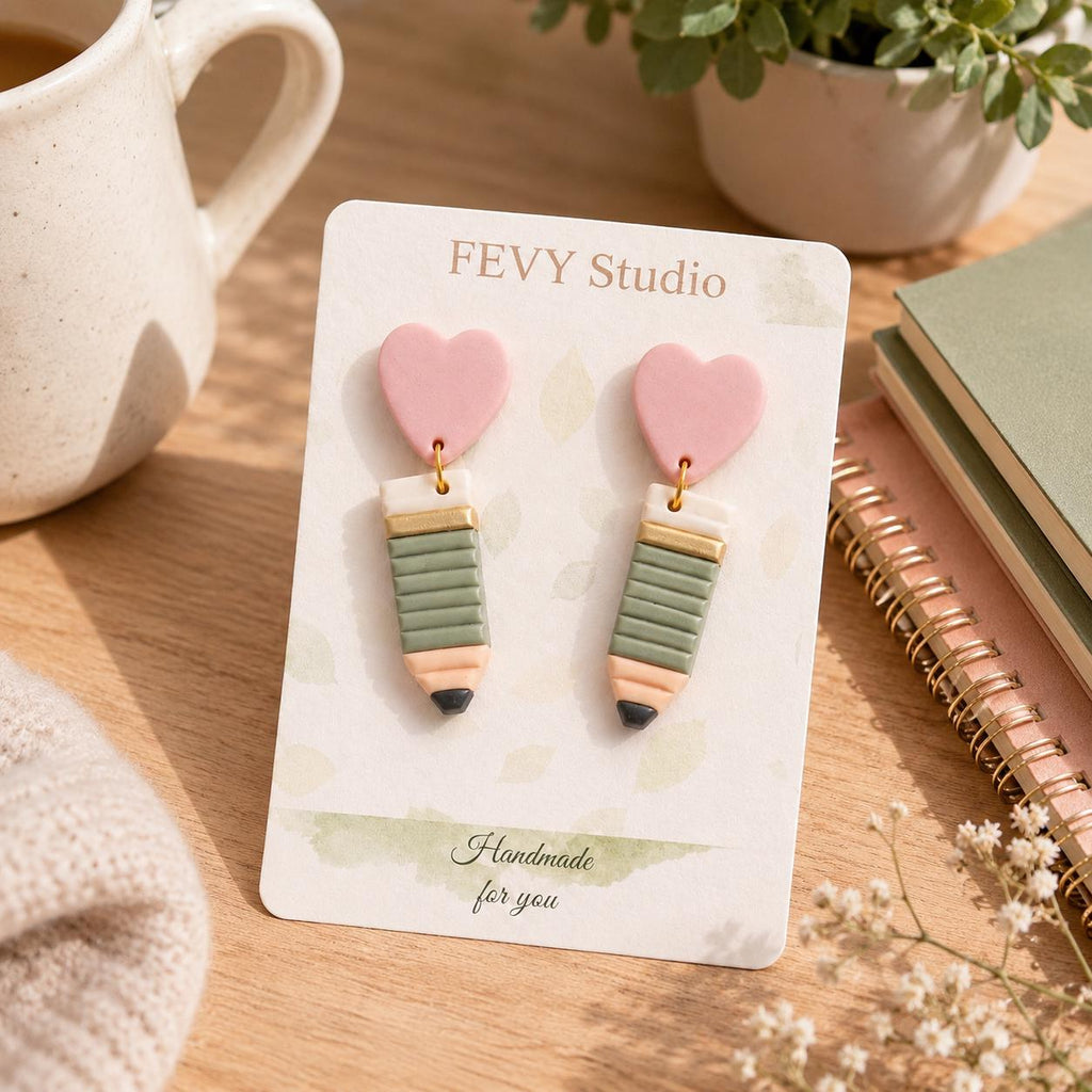 Pastel Pencil Heart Earrings – Handmade Teacher Gift, Back to School Jewelry