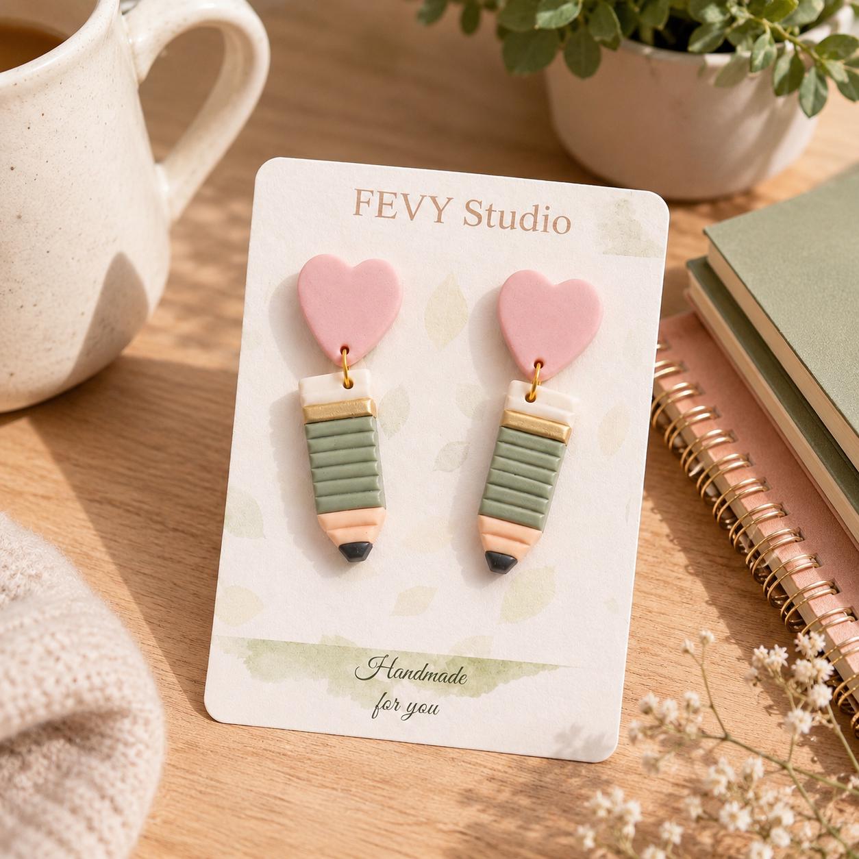 Pastel Pencil Heart Earrings – Handmade Teacher Gift, Back to School Jewelry