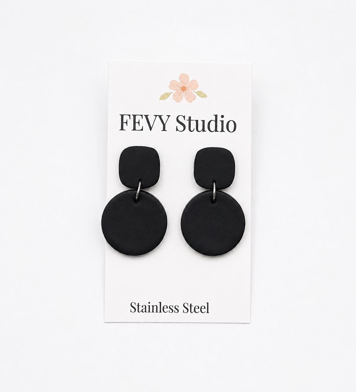 Matte Black Geometric Dangle Earrings | Lightweight Polymer Clay Statement Jewelry