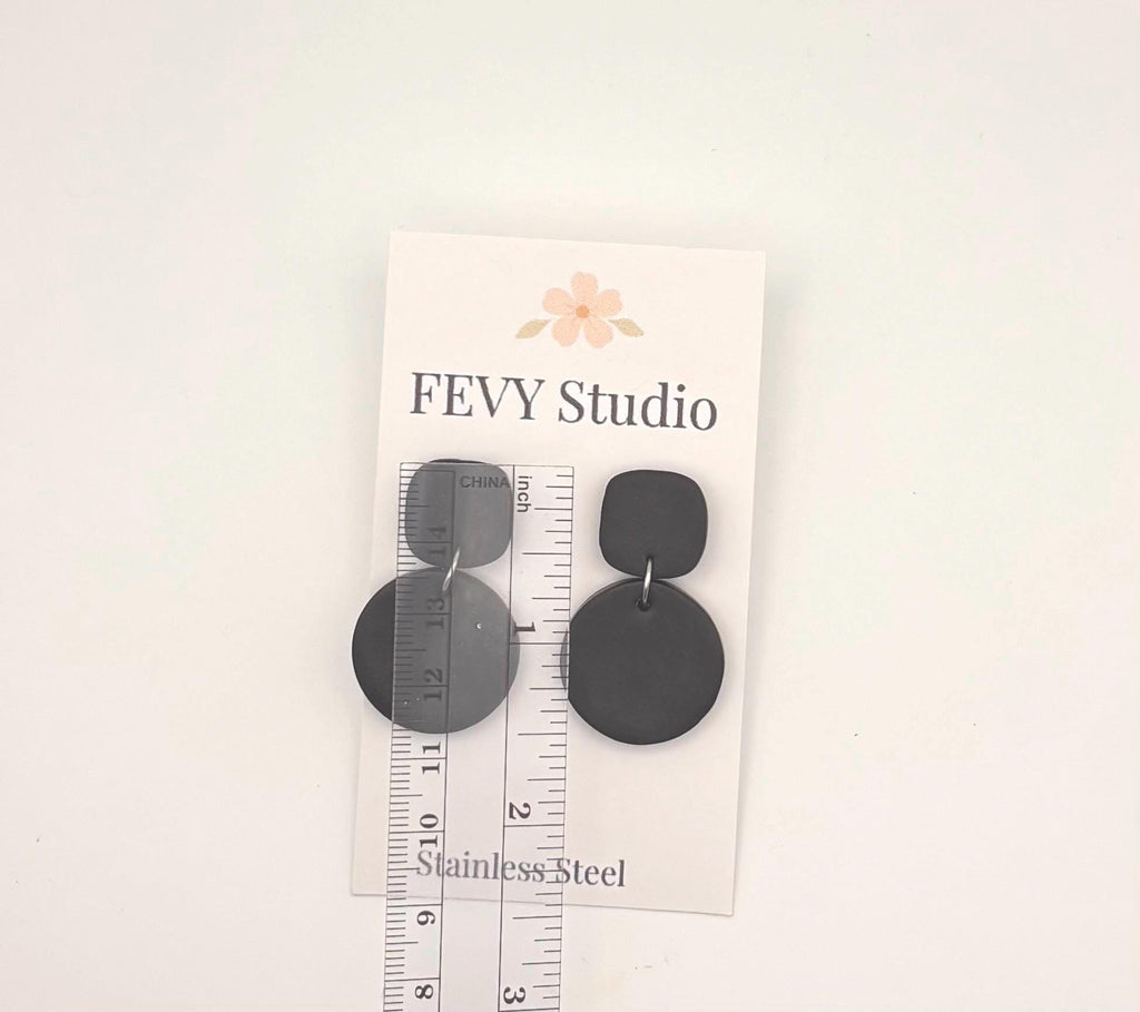 Matte Black Geometric Dangle Earrings | Lightweight Polymer Clay Statement Jewelry
