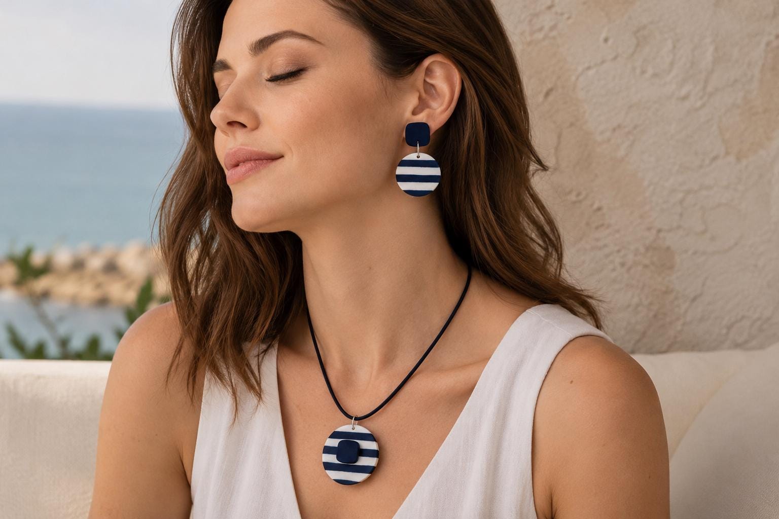 Coastal Blue Statement Earrings Set, Handmade Polymer Clay Jewelry for Summer Outfits