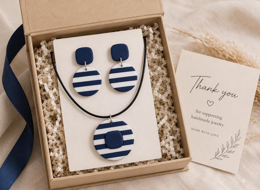 Coastal Blue Statement Earrings Set, Handmade Polymer Clay Jewelry for Summer Outfits