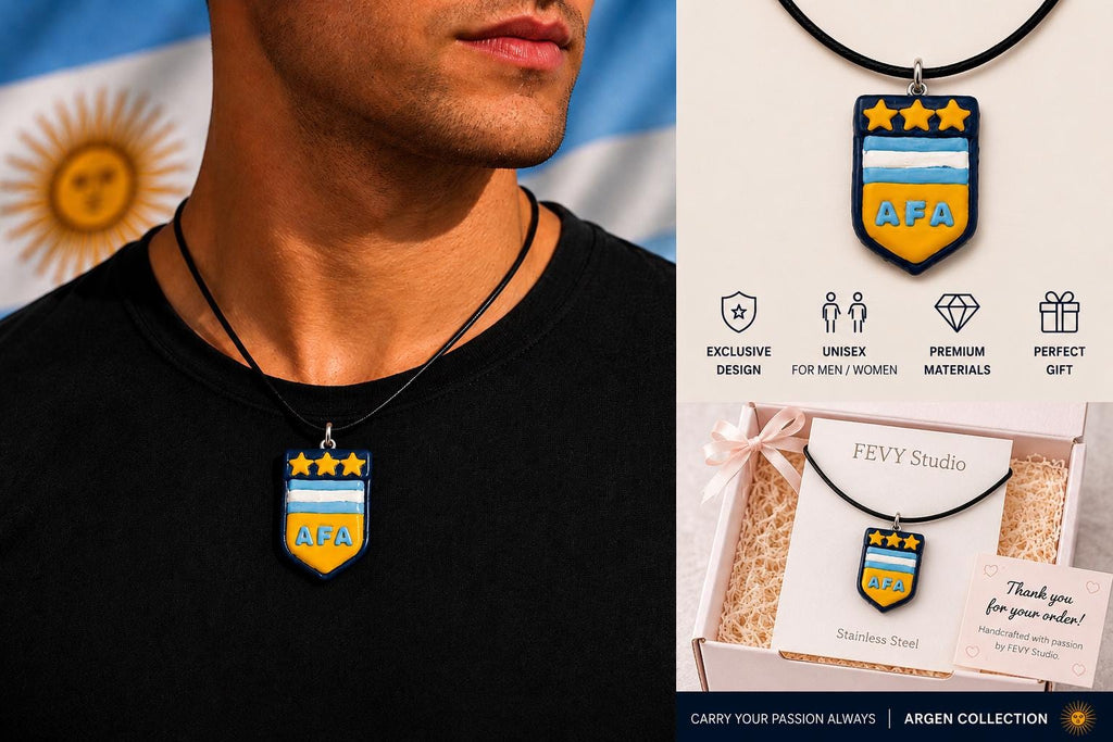Handmade Argentina Inspired Necklace | AFA Style Pendant | Soccer Fan Gift for Men & Women | Lightweight Polymer Clay Necklace