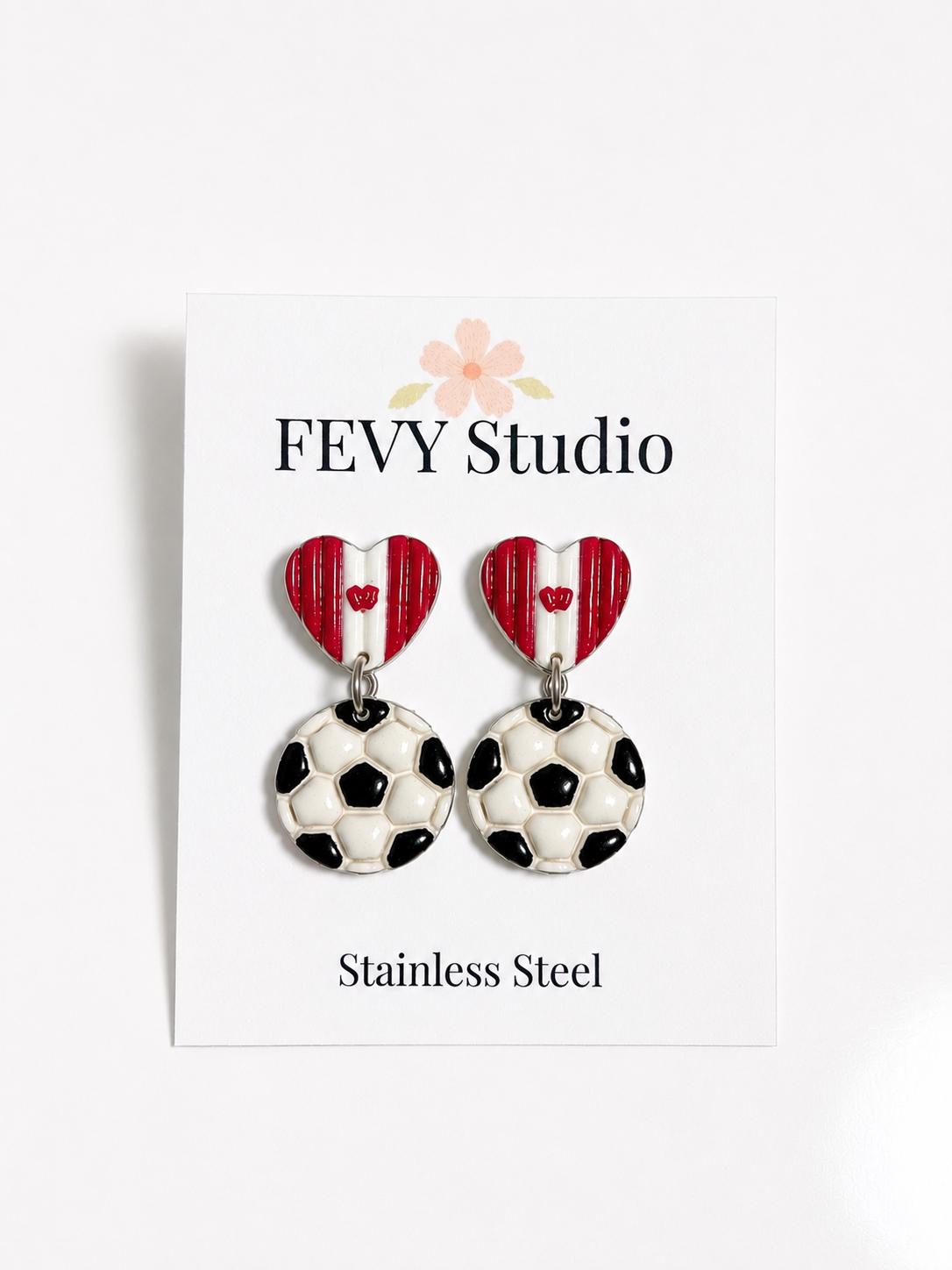Canada Soccer Earrings, Football Earrings, Handmade Polymer Clay Earrings, Game Day Jewelry, Canadian Fan Gift