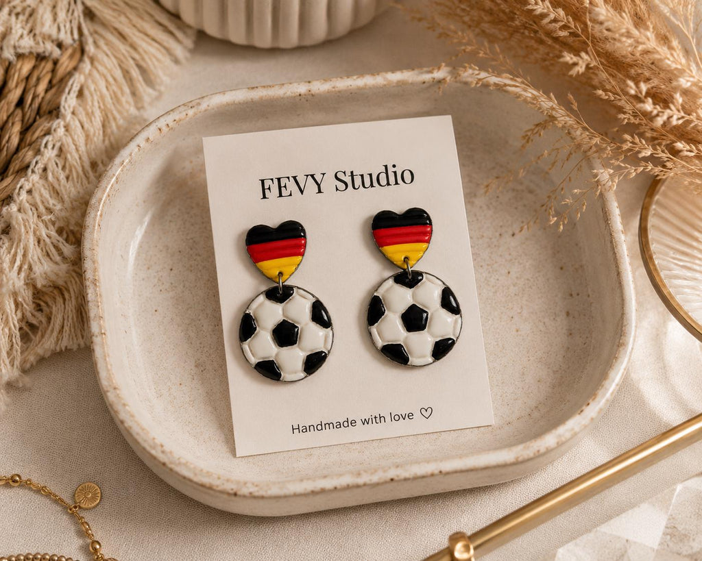 German Soccer Earrings, Germany Flag Earrings, Fußball Earrings, Soccer Ball Earrings, Polymer Clay Earrings, Game Day Jewelry, Soccer Fans