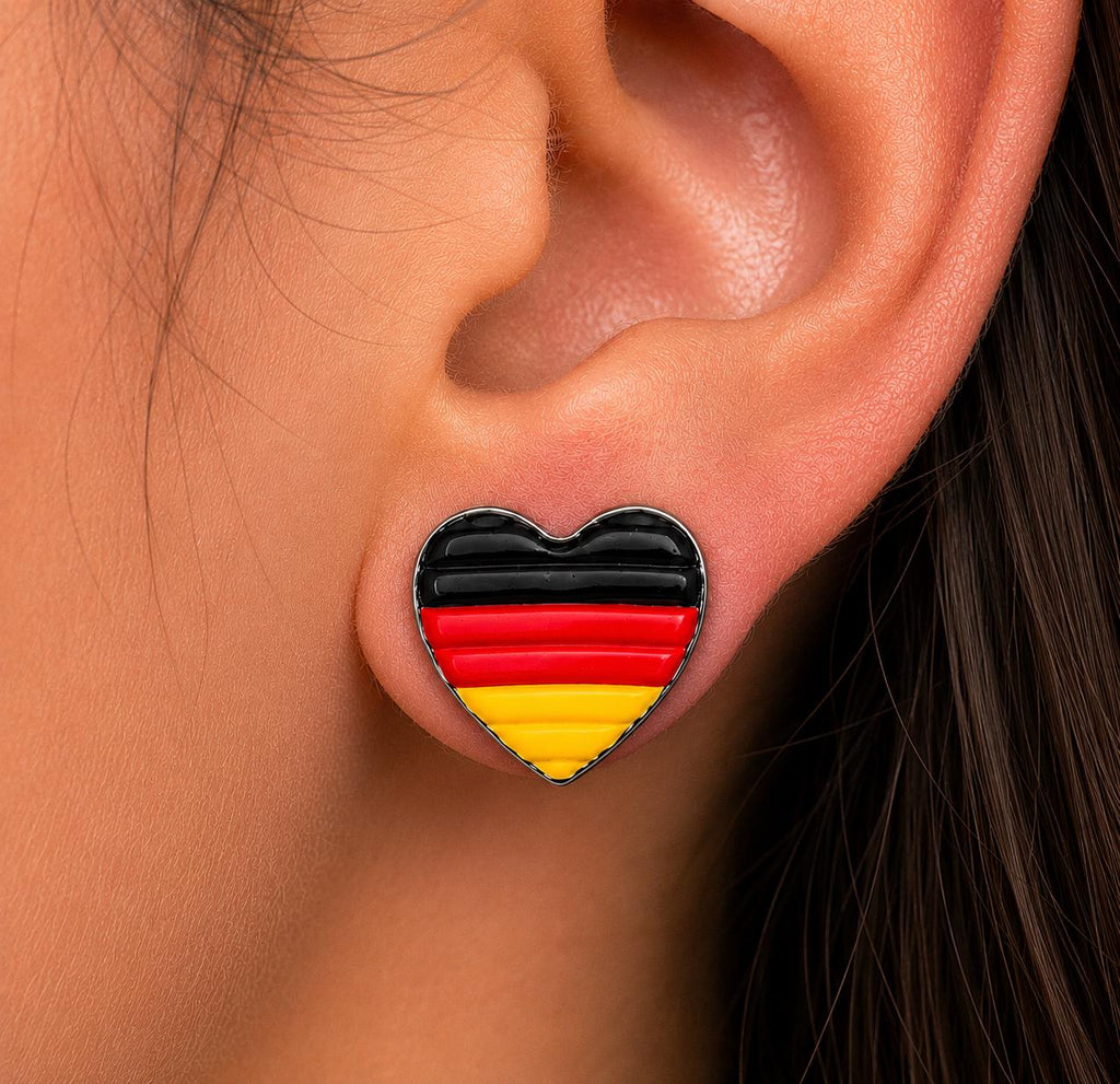 German Flag Heart Stud Earrings • Germany Soccer Earrings • Minimalist Football Fan Jewelry • Handmade Polymer Clay Earrings • Gift for Her