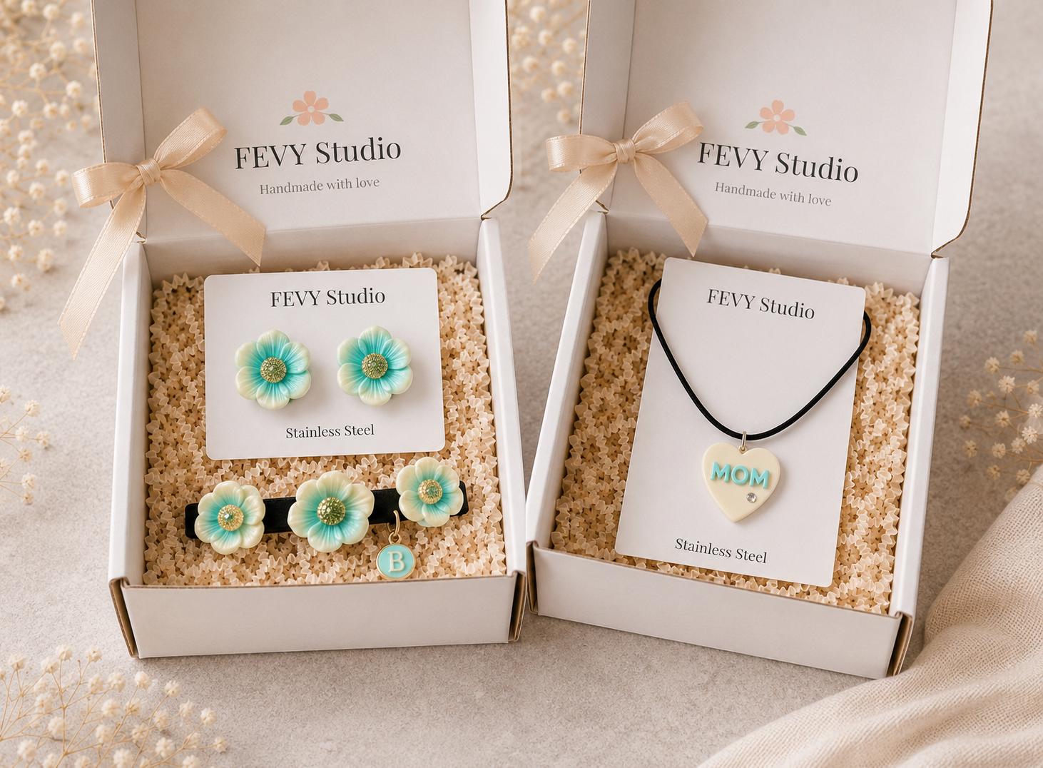 Handmade Polymer Clay Flower Jewelry Set, Personalized Necklace Earrings Bracelet