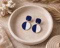 Navy Blue White Geometric Clay Earrings | Minimalist Modern Statement Dangles