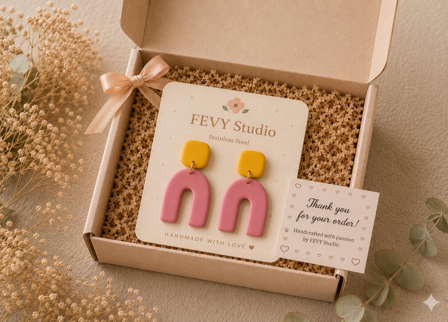 Handmade Polymer Clay Statement Earrings Stainless Steel Unique Organic Designs
