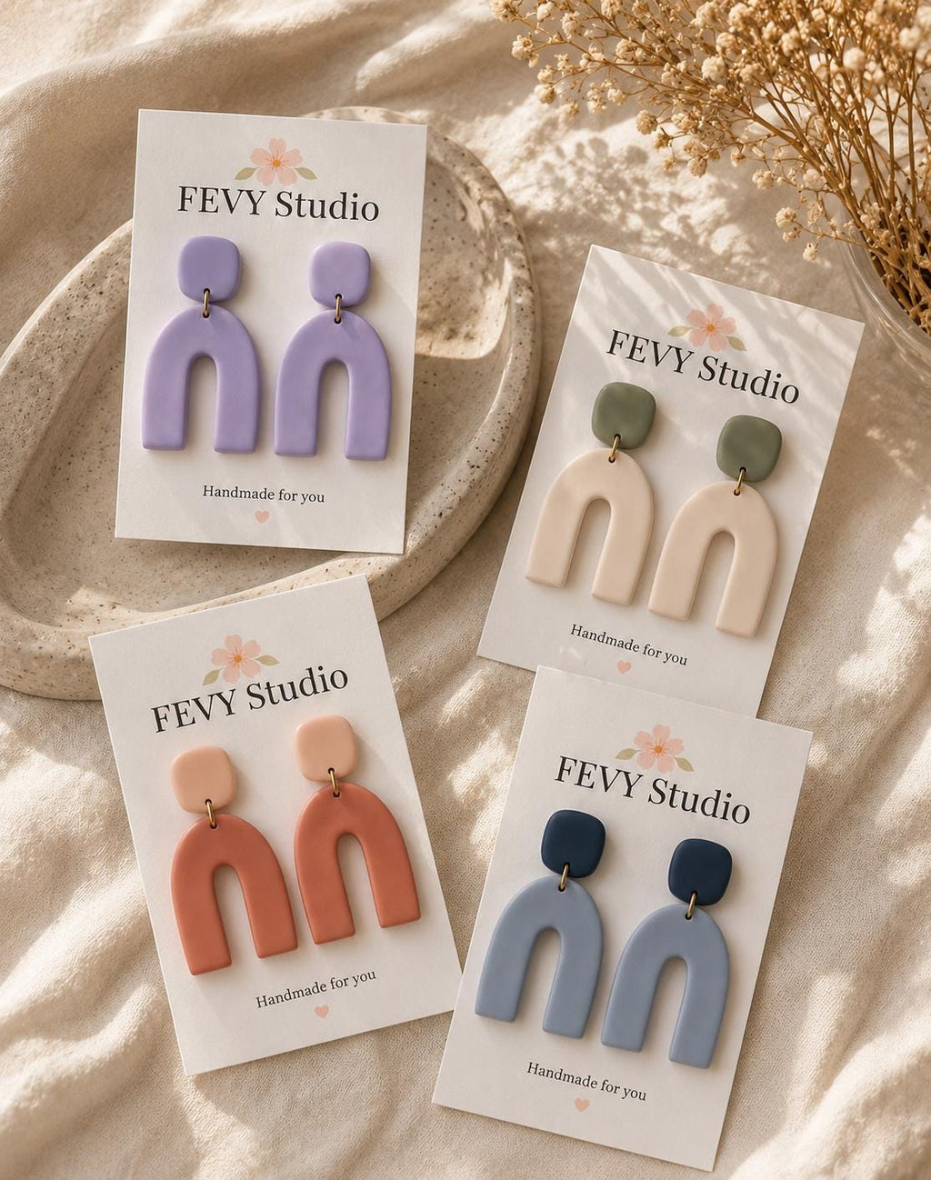 Handmade Polymer Clay Arch Earrings | Geometric Boho Dangle Statement Jewelry