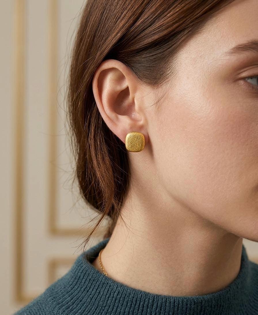 Metallic Stud Earrings Set • Minimalist Polymer Clay, Stainless Steel Posts