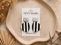 Black White Striped Polymer Clay Dangle Earrings | Modern Geometric Statement Jewelry