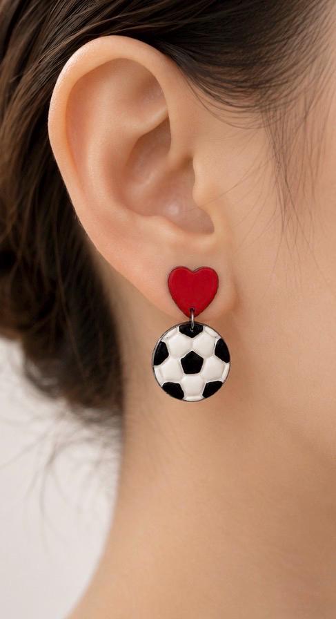 Polymer Clay Soccer Heart Dangle Earrings, Game Day Sports Jewelry