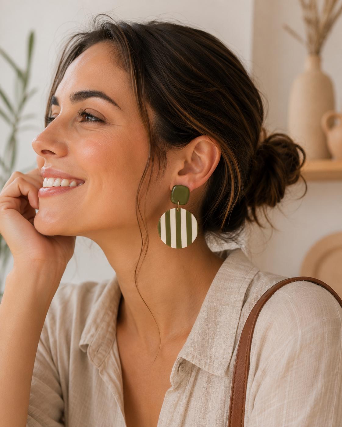 Olive Green Statement Earrings | Modern Geometric Polymer Clay Dangles | Lightweight Boho Jewelry