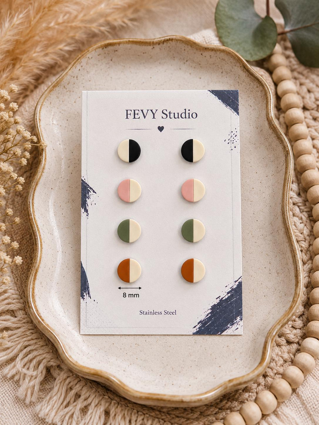 Minimalist Color Block Stud Earrings Set | Polymer Clay, Stainless Steel Posts (8mm)