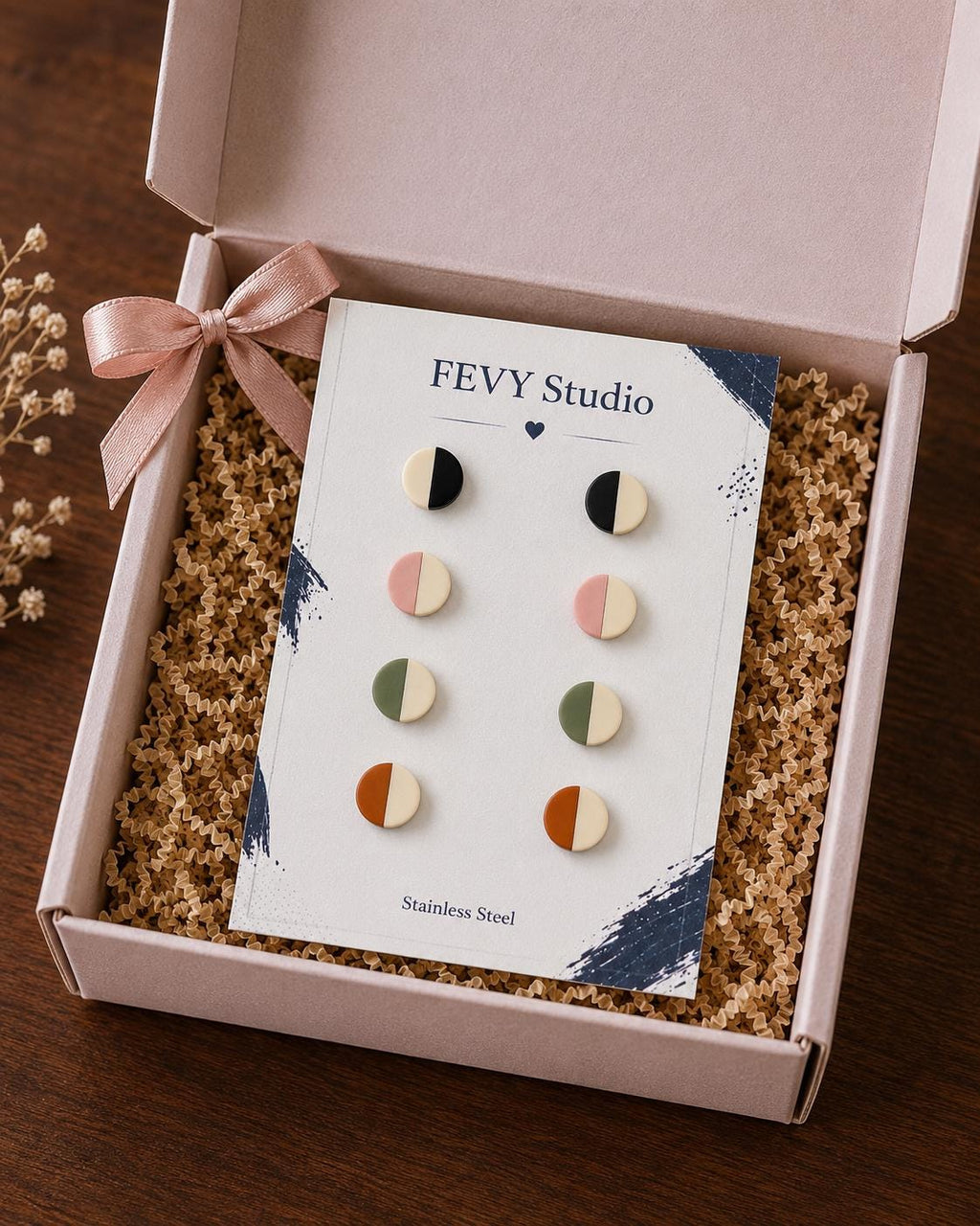 Minimalist Color Block Stud Earrings Set | Polymer Clay, Stainless Steel Posts (8mm)