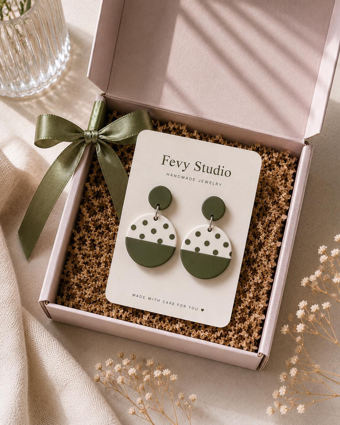 Olive Green Polka Dot Polymer Clay Earrings, Modern Minimalist Dangle Jewelry