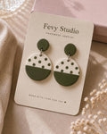 Olive Green Polka Dot Polymer Clay Earrings, Modern Minimalist Dangle Jewelry