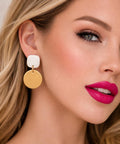 Minimalist Gold & Ivory Statement Earrings | Modern Polymer Clay Earrings | Neutral Dangle Earrings | Lightweight Earrings for Women