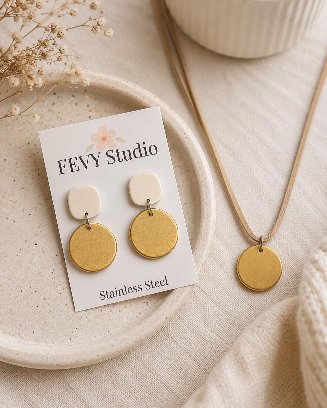 Minimalist Gold & Ivory Statement Earrings | Modern Polymer Clay Earrings | Neutral Dangle Earrings | Lightweight Earrings for Women
