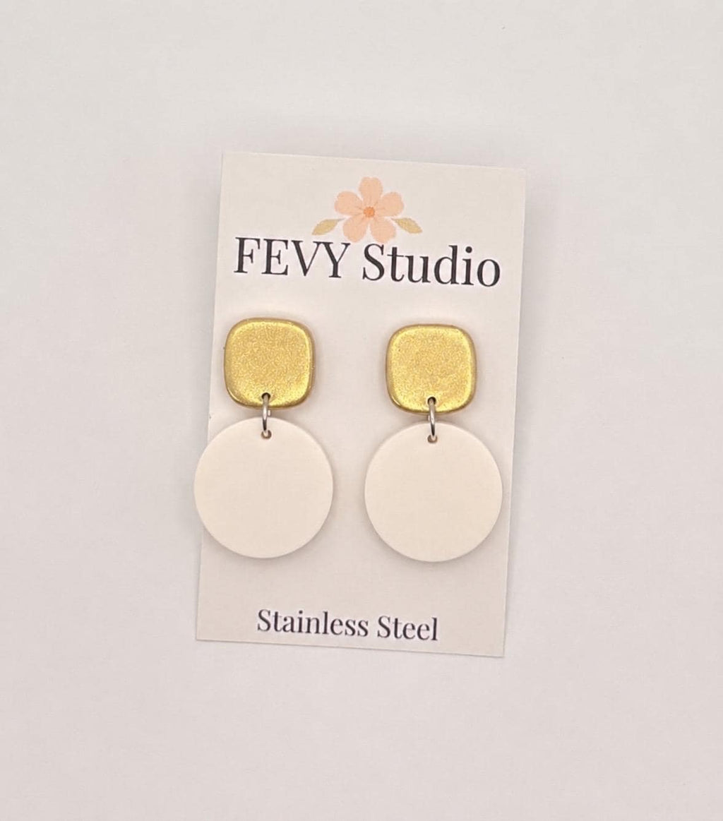 Minimalist Gold Ivory Earrings | Modern Neutral Statement Earrings | Lightweight Polymer Clay Earrings | Elegant Handmade Jewelry