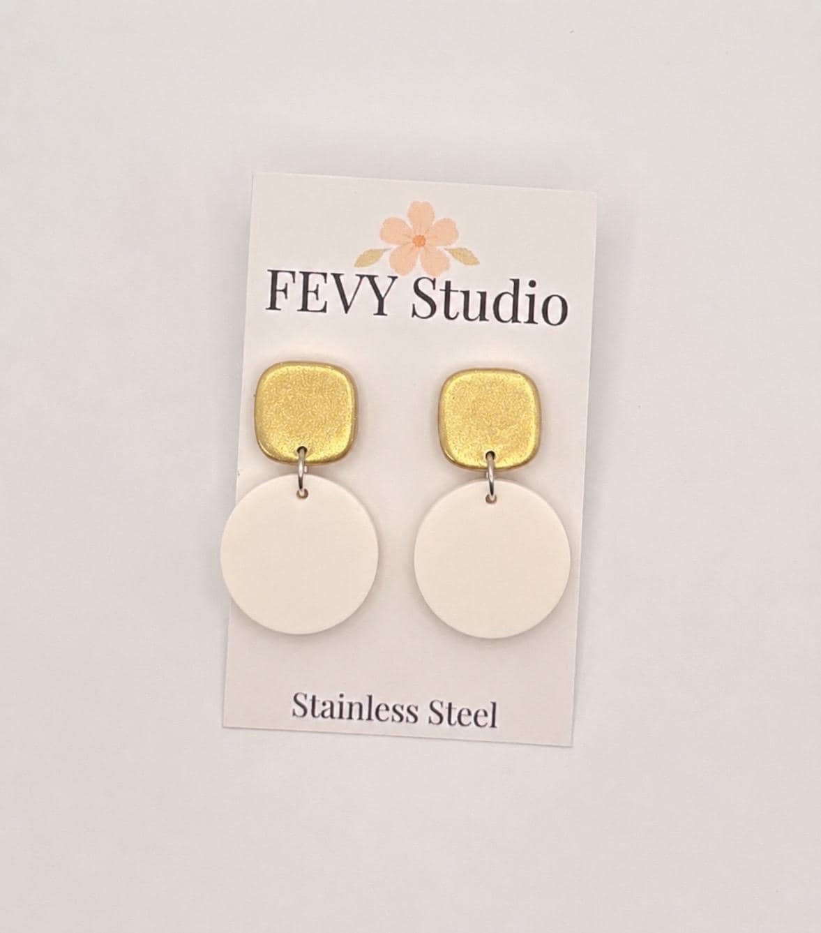 Minimalist Gold Ivory Earrings | Modern Neutral Statement Earrings | Lightweight Polymer Clay Earrings | Elegant Handmade Jewelry