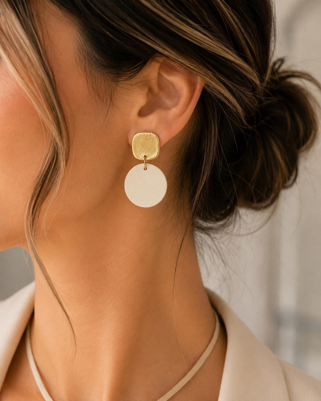Minimalist Gold Ivory Earrings | Modern Neutral Statement Earrings | Lightweight Polymer Clay Earrings | Elegant Handmade Jewelry