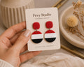 Modern Color Block Polymer Clay Earrings | Red White Black Retro Dangle Statement Jewelry