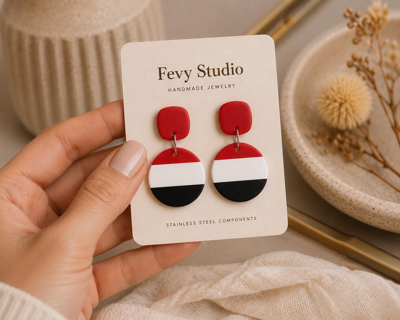 Modern Color Block Polymer Clay Earrings | Red White Black Retro Dangle Statement Jewelry